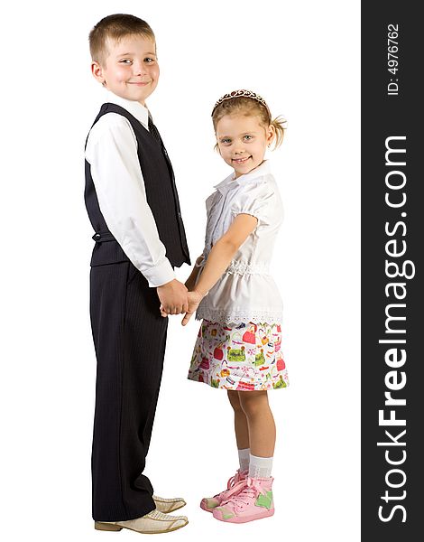 Smiling girl and boy isolated on white background