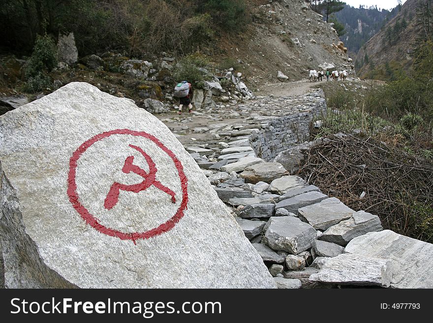 Communist Inscription On Rock In Nepal