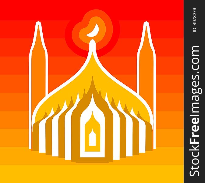 Mosque in bright sunset theme available in vector file format. Mosque in bright sunset theme available in vector file format