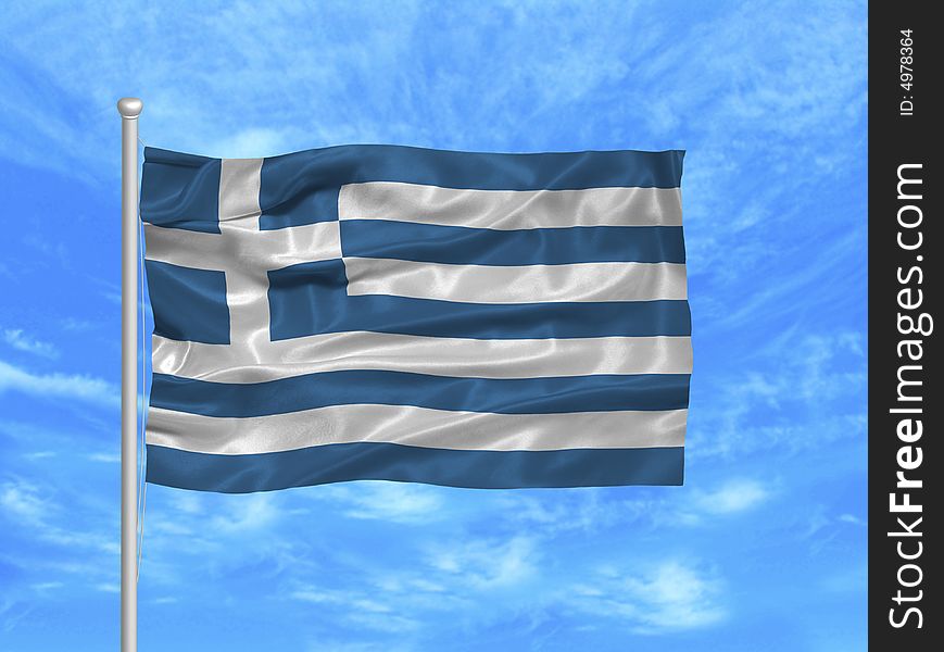 Illustration of waving Greek Flag on blue sky. Illustration of waving Greek Flag on blue sky