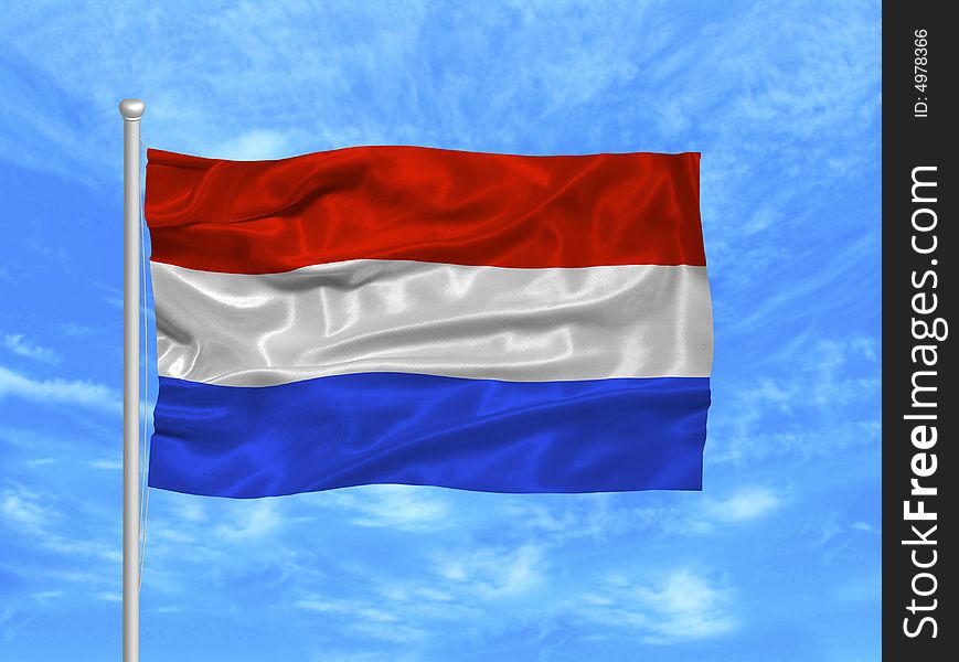 Illustration of waving Netherlander Flag on blue sky. Illustration of waving Netherlander Flag on blue sky