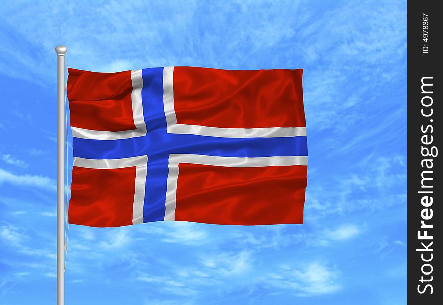 Illustration of waving Norwegian Flag on blue sky. Illustration of waving Norwegian Flag on blue sky