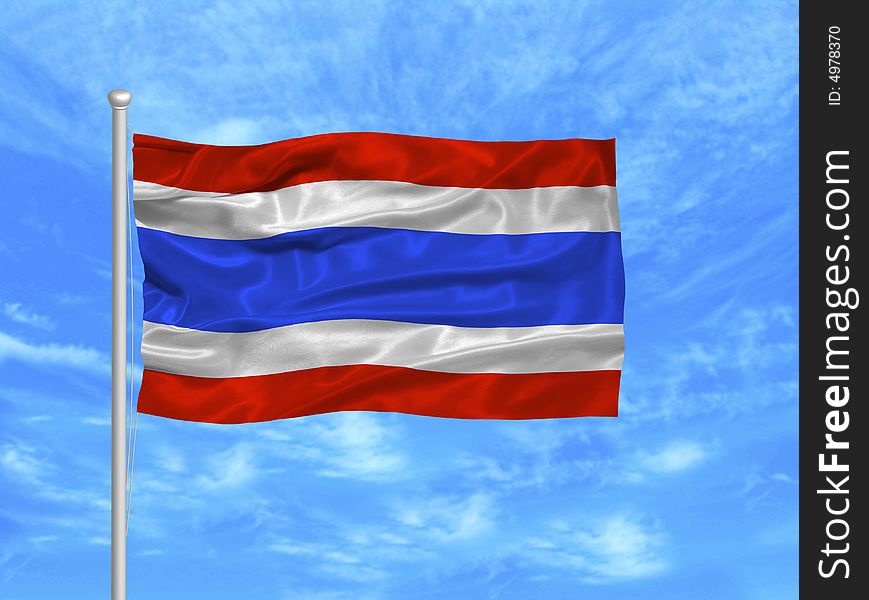 Illustration of waving Thai Flag on blue sky. Illustration of waving Thai Flag on blue sky