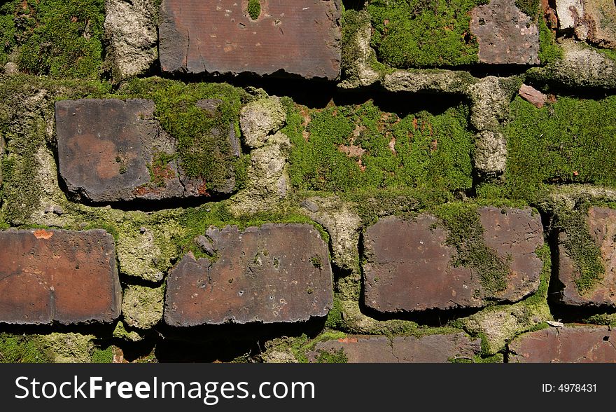 Old brick wall with lichen. Old brick wall with lichen