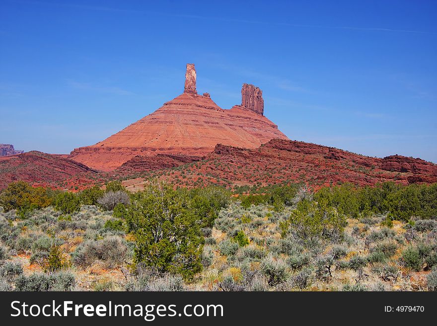 View of the red rock formations in Canyonlands National Park with blue sky�s. View of the red rock formations in Canyonlands National Park with blue sky�s