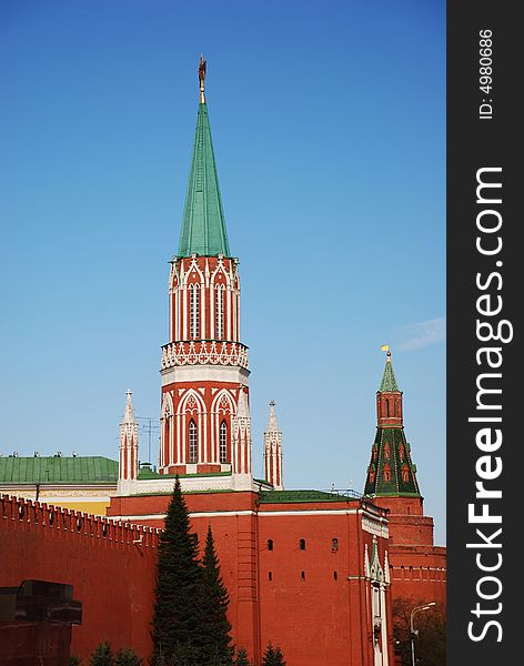 Moscow, Russia, towers and fragment of kremlin wall. Moscow, Russia, towers and fragment of kremlin wall.