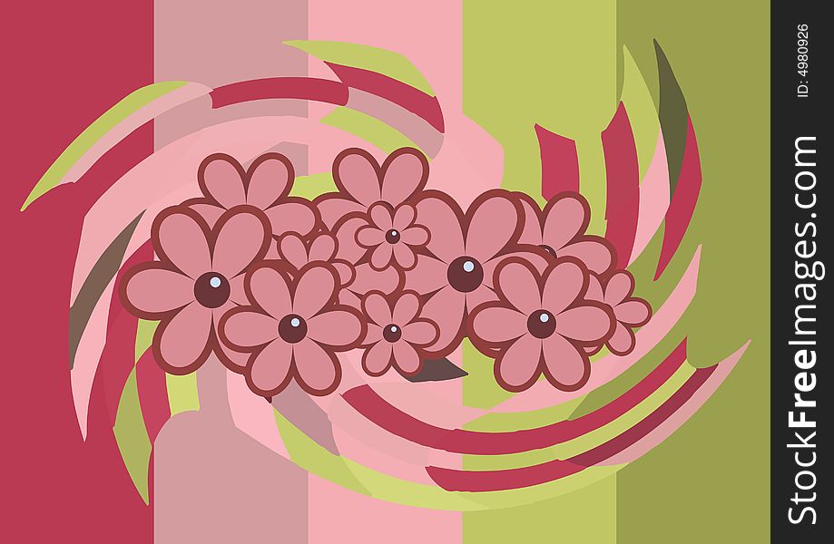 An abstract composition with flowers and stripes. An abstract composition with flowers and stripes