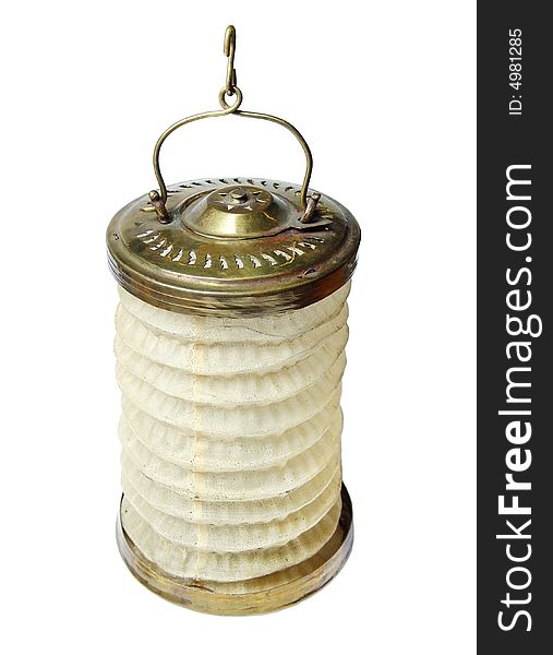 Vintage brass and linen lantern isolated on white