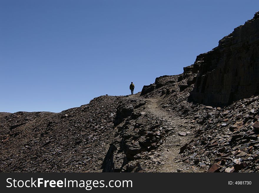 Lonely person climbing in Chacultaya Bolivia. Lonely person climbing in Chacultaya Bolivia