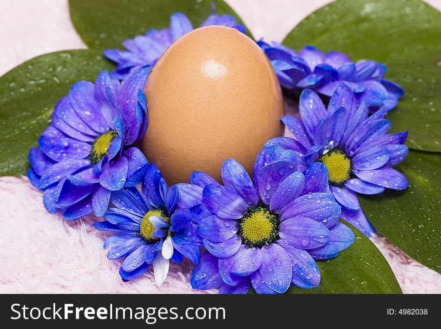 Easter egg with blue flowers