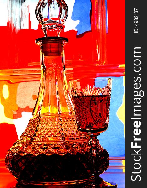 Abstract background design made from a wine glass and bottle and numerous colors. Abstract background design made from a wine glass and bottle and numerous colors.