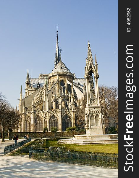 Notre Dame Cathedral in Paris from behind. Notre Dame Cathedral in Paris from behind