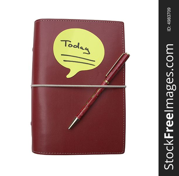 Red diary with a today note on top