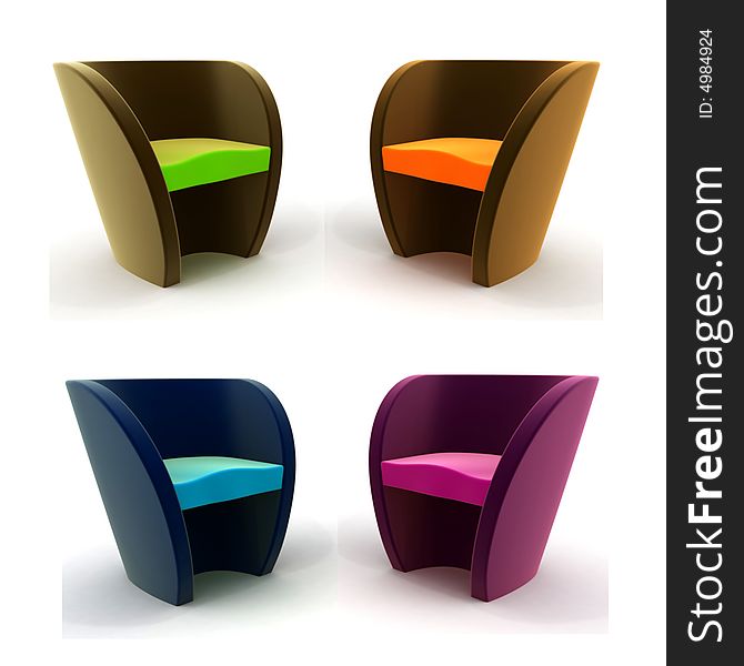 3d set of colored stylish chairs