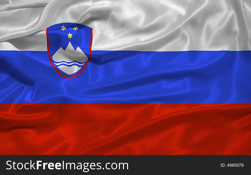 Illustration of waving Slovene Flag close up. Illustration of waving Slovene Flag close up