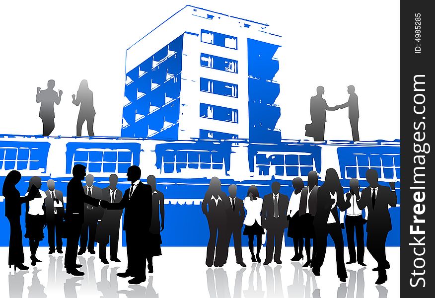 Illustration of business people and buildings. Illustration of business people and buildings