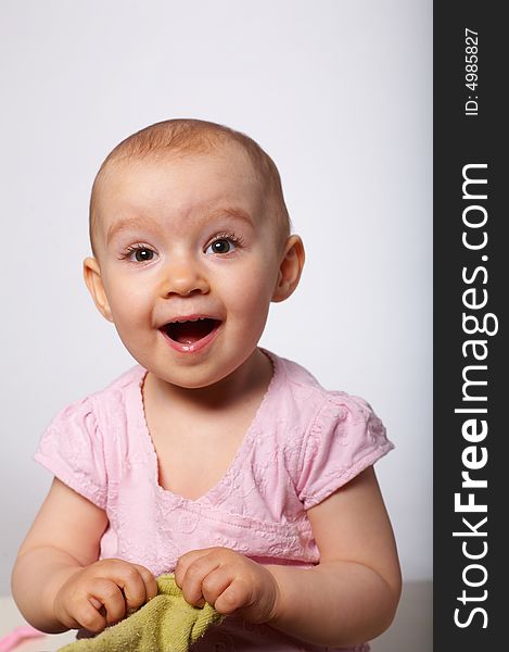 Portrait of baby with red apple. Portrait of baby with red apple