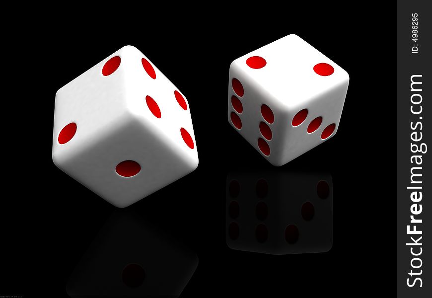 Red dotted dice against black background