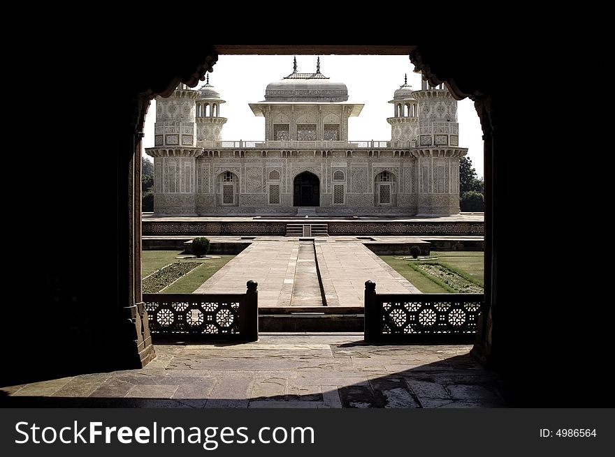 Photograph taken from inside a palace towards to  the palace Itmad-Ul-Daulah in Agra. Photograph taken from inside a palace towards to  the palace Itmad-Ul-Daulah in Agra