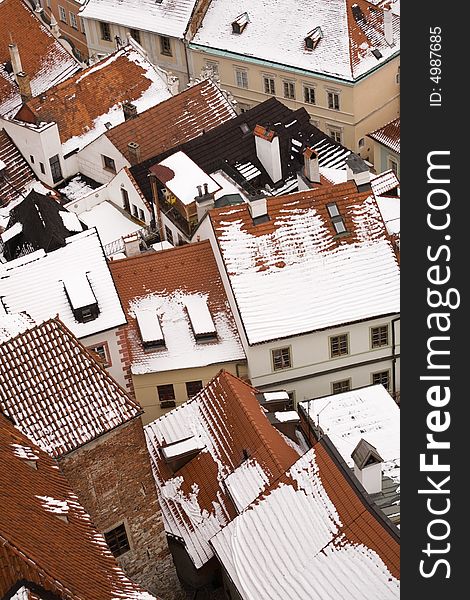 Roof top city view of Cesky Krumlov, Czech Republic