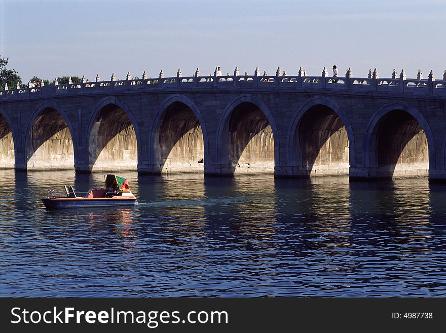 Ancient arched bridge in the summer palace in beijing, China.