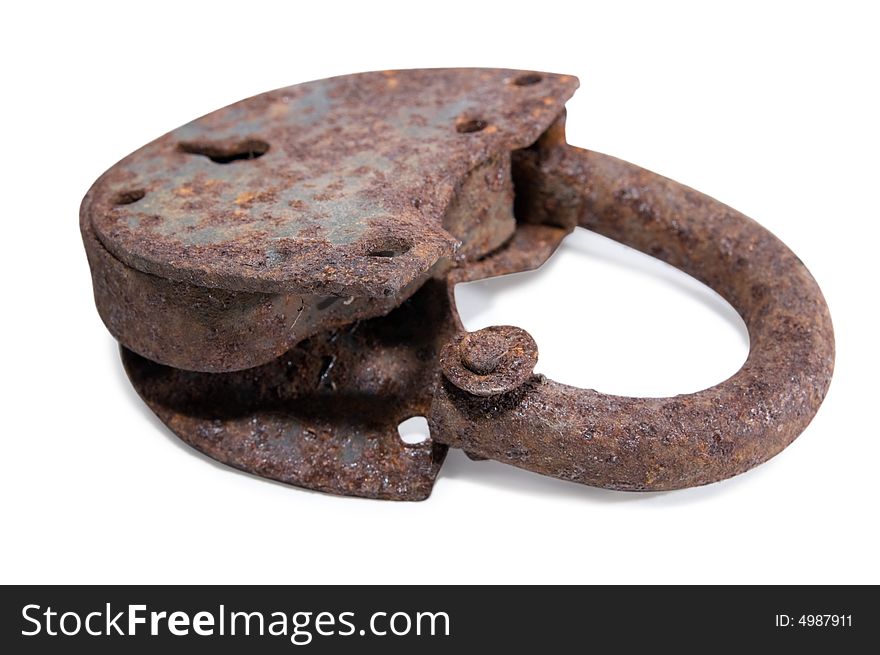 Very rusted old lock on white background. Very rusted old lock on white background
