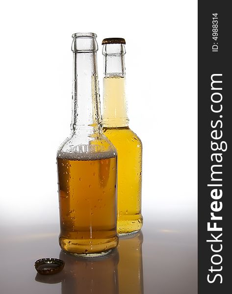 Beer bottles on clean background