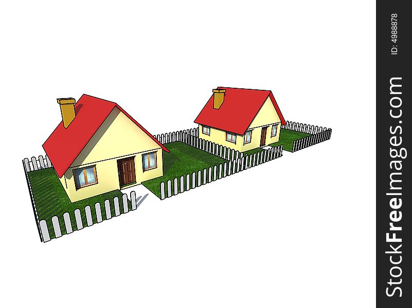 House with little garden - isolated 3d illustration. House with little garden - isolated 3d illustration