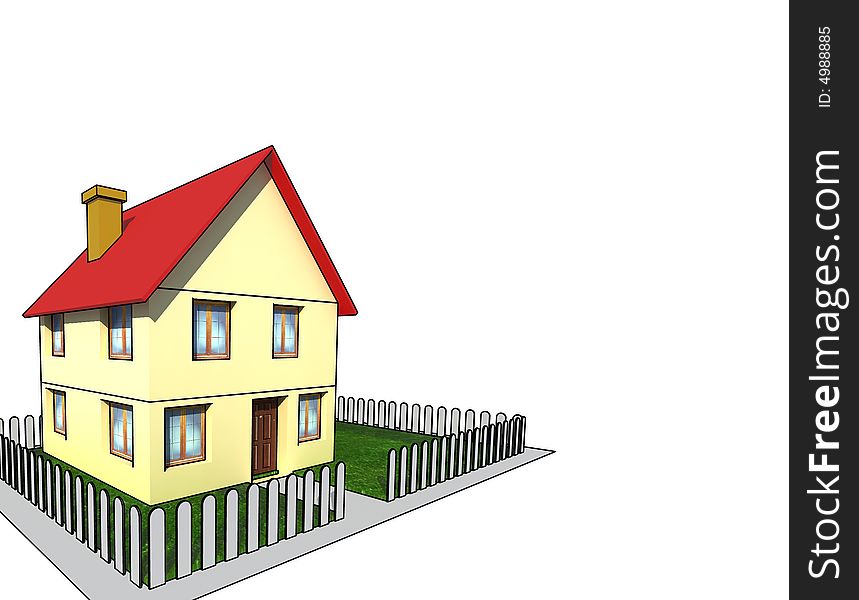 House with little garden - isolated 3d illustration. House with little garden - isolated 3d illustration