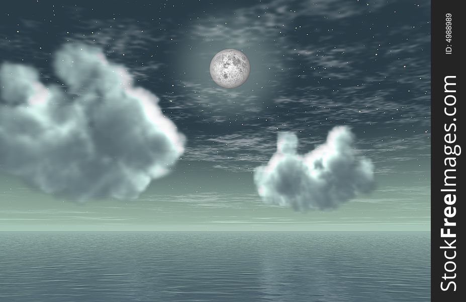 Mysterious sea moonlightã€‚finished it with photo-shop.