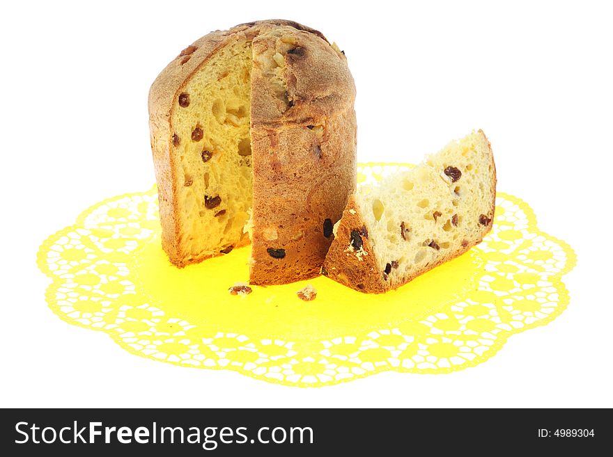 Cake with raisins isolated on a white background. Cake with raisins isolated on a white background.