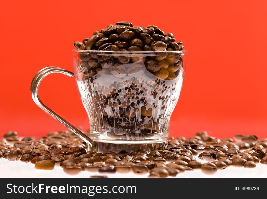 Beverage series: coffee beans in a glass cup