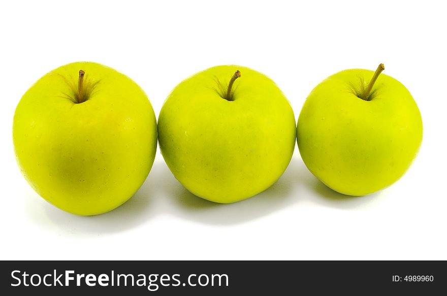 Three fresh apples on white background
