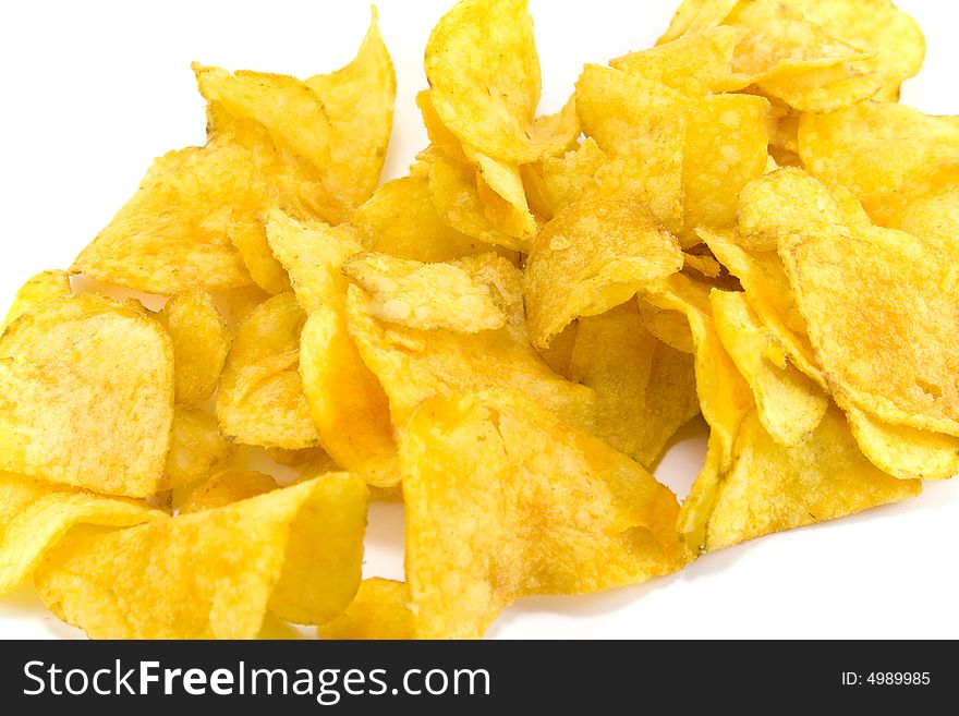 Potato chips background close up