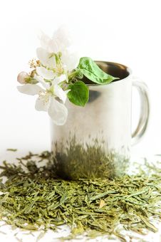 Cup Of Tea With Flower And Tea Leafs Royalty Free Stock Image Cup Of Tea With Flower And Tea Leafs Royalty Free Stock Image