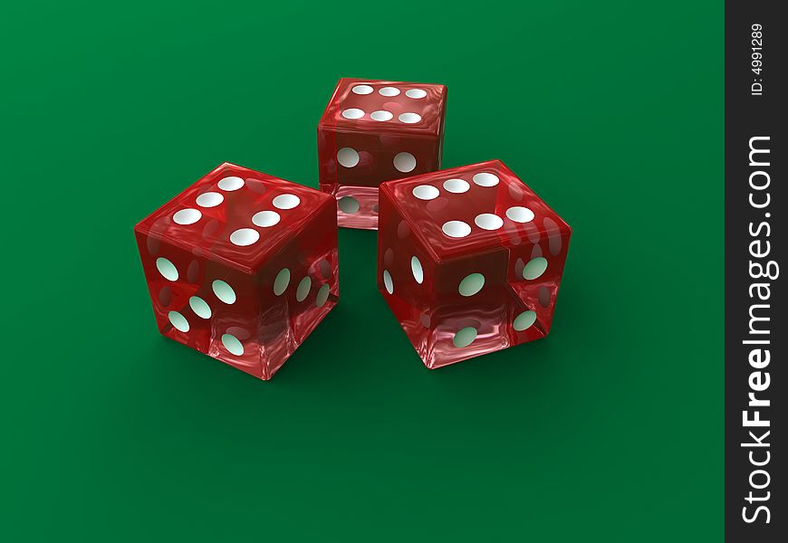 3d rendered dices on a green table