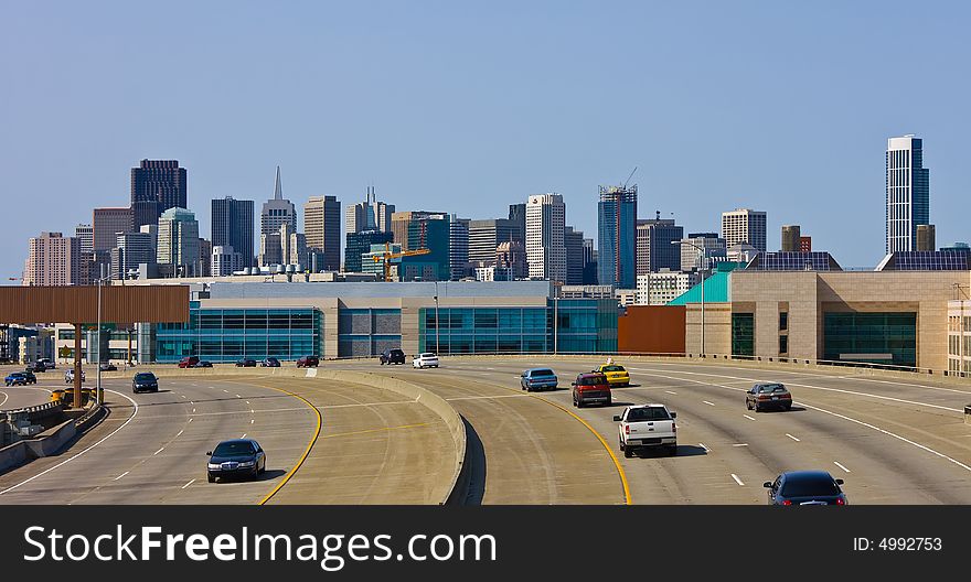 San Francisco skyline and freeway
