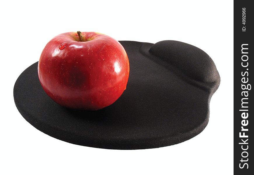 Black laying for mouse and red apple. Isolated. Black laying for mouse and red apple. Isolated