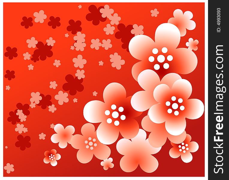 Red flower background with beautiful patterns for card or other design, an illustration