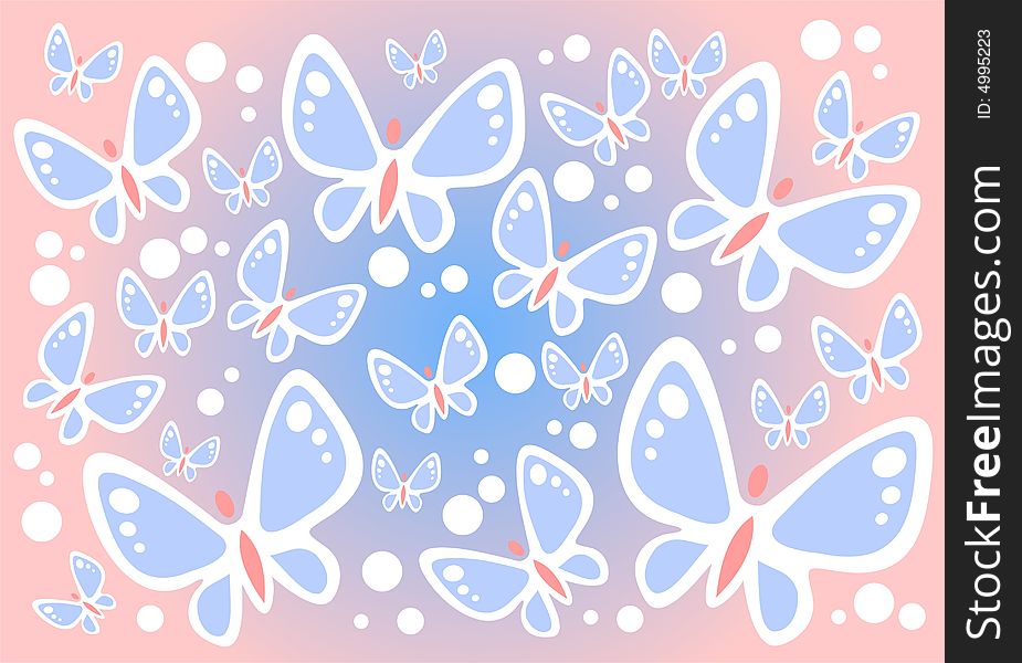 Blue ornate cartoon butterflies on a pink background. Blue ornate cartoon butterflies on a pink background.