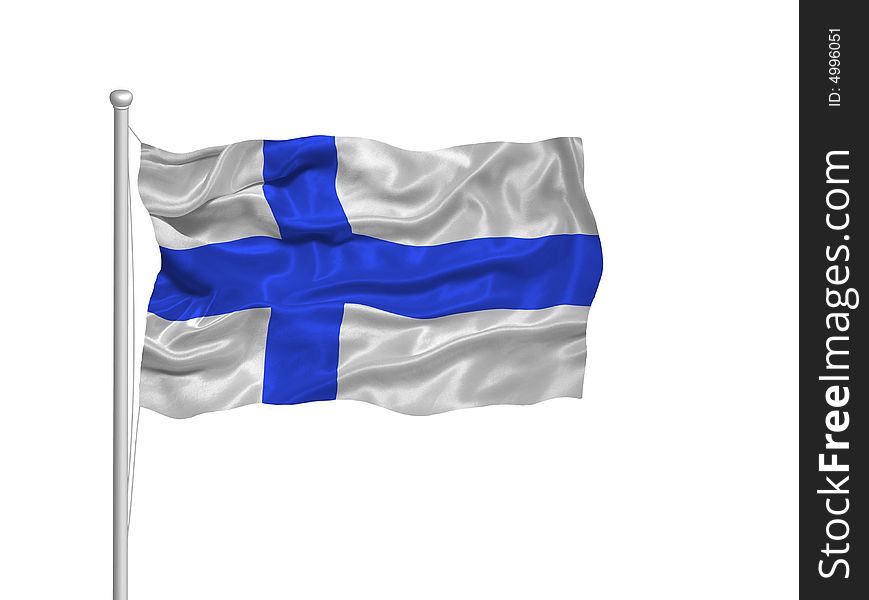 Illustration of waving Finnish Flag on white. Illustration of waving Finnish Flag on white