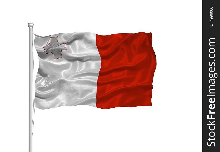 Illustration of waving Maltese Flag on white. Illustration of waving Maltese Flag on white