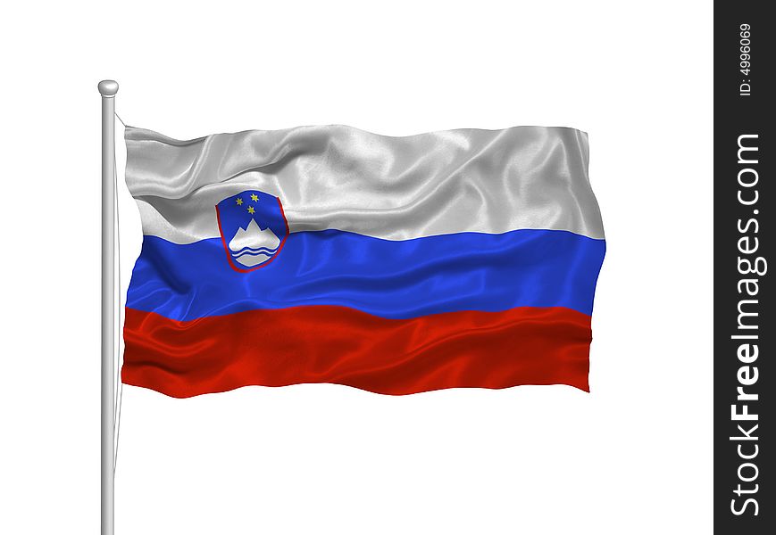 Illustration of waving Slovene Flag on white. Illustration of waving Slovene Flag on white