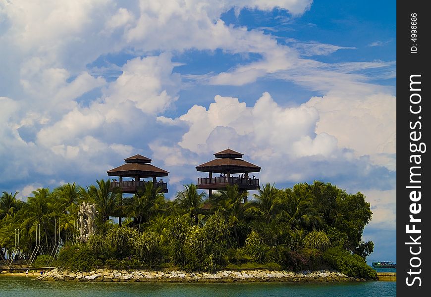 Two towers overlooking the ocean