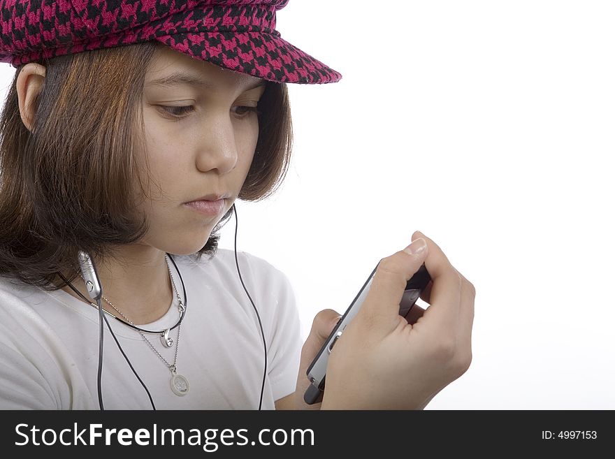 Teenager with MP3 while listening to music