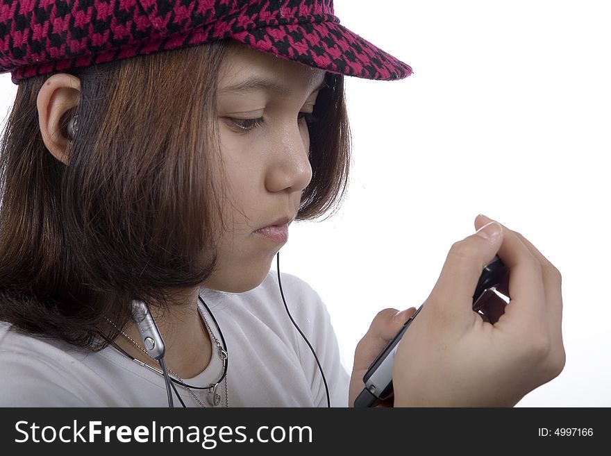 Teenager with MP3 while listening to music