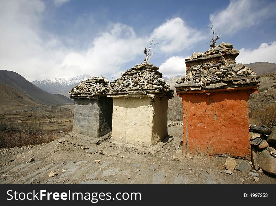 Tibetan memorial tombs, annapurna, nepal