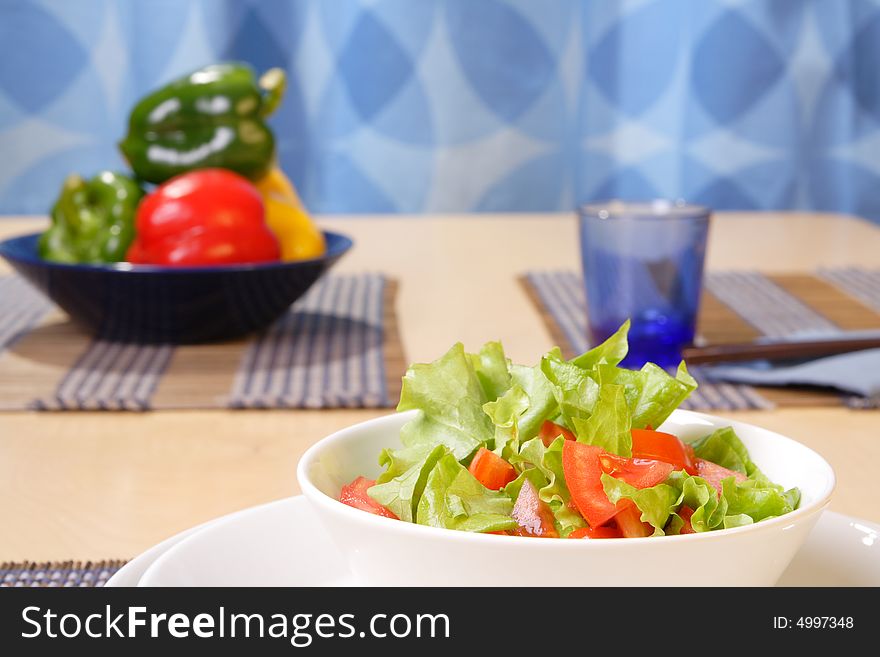 Table with salad bowls