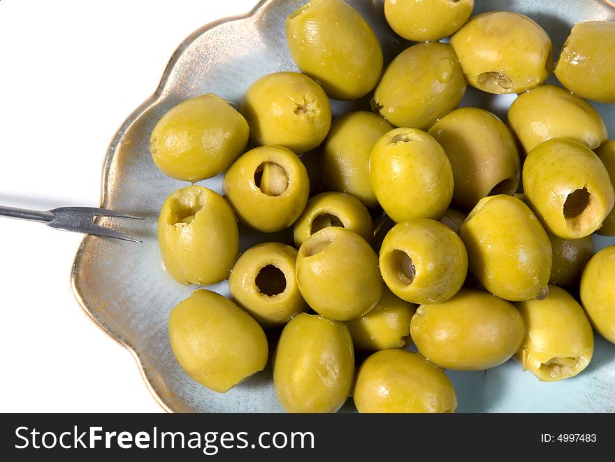 Olives isolated on white background. Close-up.