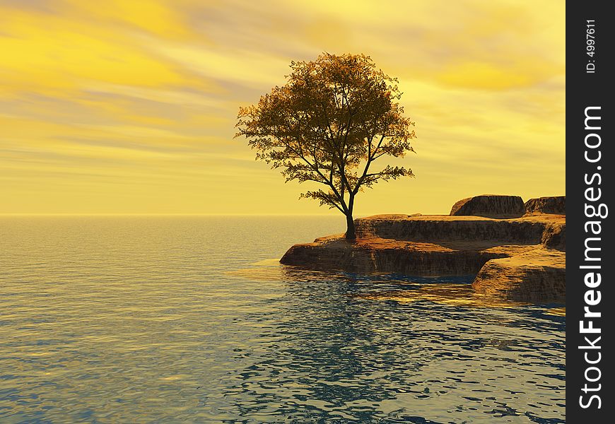 Old maple  tree at a ocean beach - digital artwork.